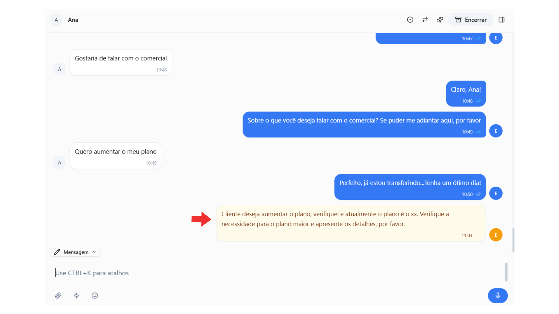 Timeline de atividades do contato